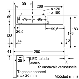 Bosch, 405 м³/ч, ширина 59,8 см, серебристый - Интегрируемая вытяжка