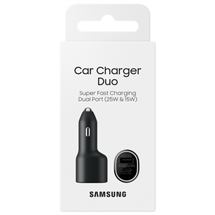 Samsung Duo Car Charger, USB-A, USB-C, 25 W + 15 W, black - Car charger