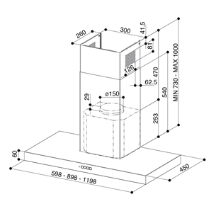 Faber STILO COMFORT BK MATT A60, 710 m³/h, juodas matinis - Gartraukis