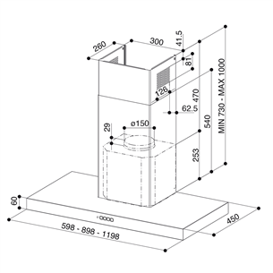 Faber STILO COMFORT BK MATT A90, 710 m³/h, juodas matinis - Gartraukis