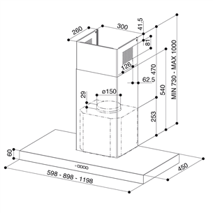 Faber STILO COMFORT WH MATT A90, 710 m³/h, baltas matinis - Gartraukis