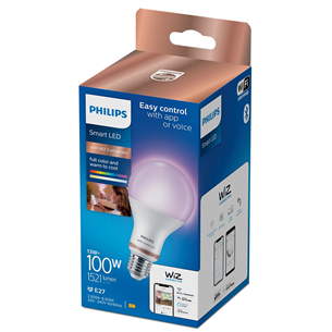 Išmanioji lemputė Philips WiZ LED Smart Bulb, 100 W, E27, RGB