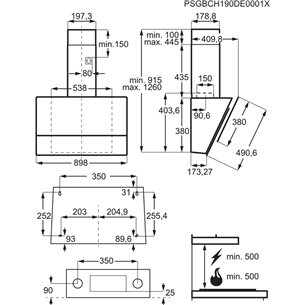 Electrolux, 380 m³/h, width 89.8 cm, black - Built-in Cooker Hood