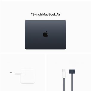 Apple MacBook Air 13'' (2024), M3 8C/10C, 16 ГБ, 512 ГБ, RUS, черный - Ноутбук