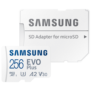 Samsung EVO Plus, microSDXC, 256 GB, balta - Atminties kortelė ir adapteris MB-MC256SA/EU