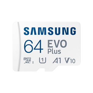 Samsung EVO Plus, microSDXC, 64 GB, balta - Atminties kortelė ir adapteris