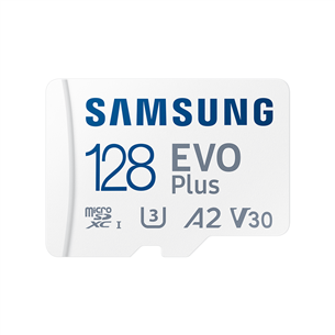 Samsung EVO Plus, microSDXC, 128 GB, balta - Atminties kortelė ir adapteris