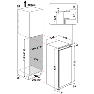 Whirlpool, 189 L, height 122 cm - Built-in refrigerator