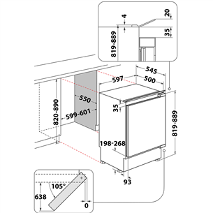 Whirlpool, 144 L, height 82 cm - Built-in cooler