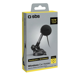 SBS 15W Long Arm Car Holder, Magsafe, juodas - Belaidis automobilinis įkroviklis