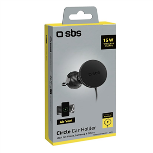 SBS 15W Car Holder, Magsafe, airvent clip, black - Wireless car charger