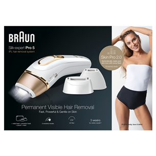 Braun Silk-expert Pro 5, baltas/auksinis - IPL Fotoepiliatorius