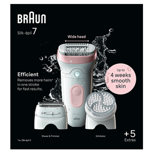 Braun Silk epil 7, сухое и влажное использование, белый/розовый - Эпилятор