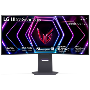 LG UltraGear OLED, 39'', WQHD, OLED, 240 Hz, lenktas, juodas - Monitorius 39GS95QE-B