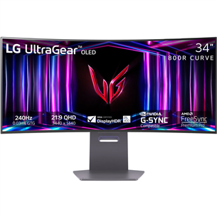 LG UltraGear OLED, 34'', WQHD, OLED, 240 Hz, lenktas, juodas - Monitorius 34GS95QE-B