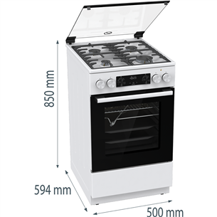 Gorenje, 70 L, width 50 cm, white - Gas cooker with electric oven