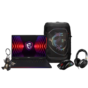 MSI Raider 18 HX A14V 20th Anniversary Bundle, 18'', 120 Hz, UHD+, Mini LED, i9, 32 GB, 1 TB, RTX 4070, juodas - Nešiojamas kompiuteris RDR18HX-A14VGG-005NL