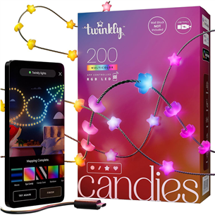 Twinkly Candies Stars, RGB, 200 LED, USB-C, 12 m, green wire - Smart Lights TWKS200RGB-G