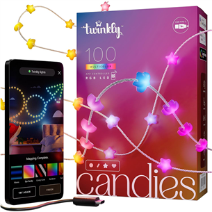 Twinkly Candies Stars, RGB, 100 LED, USB-C, 6 m, skaidrus laidas – Išmanioji girlianda TWKS100RGB-T