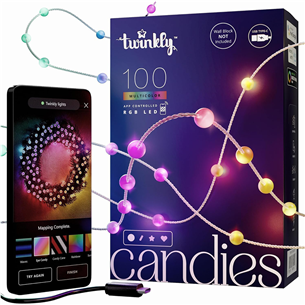 Twinkly Candies Pearls, RGB, 100 LED, USB-C, 6 m, skaidrus laidas - Išmanioji girlianda