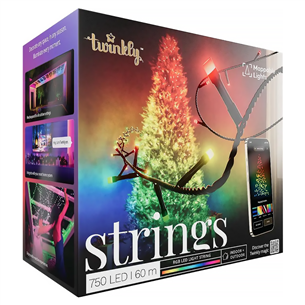 Išmanioji girlianda Twinkly Strings 750 (Multicolor edition), 750 LED, 60 m, IP44, juoda TWS750STP-BEU