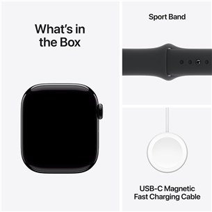 Apple Watch Series 10 GPS, 42 mm, sport band, S/M,  jet black aluminium  / black  - Išmanusis laikrodis