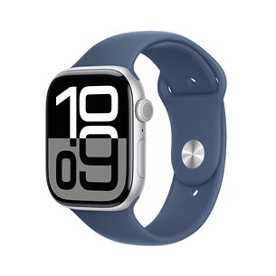 Apple Watch Series 10 GPS, 46 mm, sport band, S/M, silver aluminium / denim - Išmanusis laikrodis MWWL3ET/A