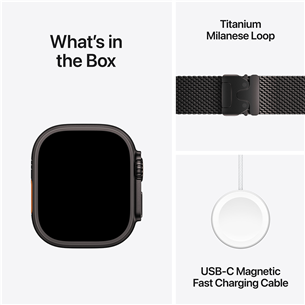 Apple Watch Ultra 2, 49 мм, Titanium Milanese Loop, Medium, черный титан / черный - Смарт-часы