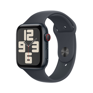 Apple Watch SE, 44 mm, GPS + Cellular, sport band, S/M, midnight aluminium / midnight - Išmanusis laikrodis