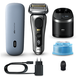 Braun Series 9 Pro+ Wet & Dry, 6-in-1 SmartCare centre and PowerCase, sidabrinis - Skustuvas 9577CC