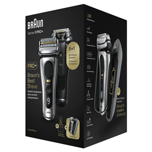 Braun Series 9 Pro+ Wet & Dry, 6-in-1 SmartCare centre and PowerCase, sidabrinis - Skustuvas