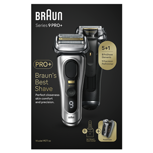 Braun Series 9 Pro+ Wet & Dry, 6-in-1 SmartCare centre and PowerCase, sidabrinis - Skustuvas