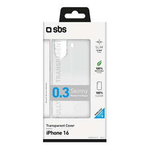 SBS Skinny cover, iPhone 16, skaidrus - Dėklas