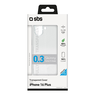 SBS Skinny cover, iPhone 16 Plus, skaidrus - Dėklas