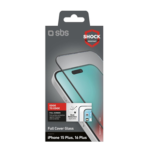 SBS Full Cover Glass Screen Protector, iPhone 16 Plus / 15 Plus - Защитное стекло