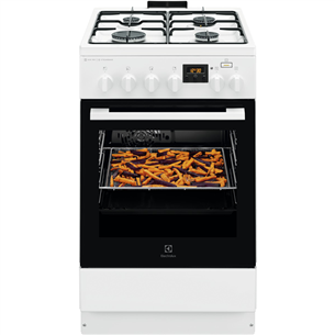 Electrolux 600 Seeria SteamBake, 58 л, ширина 50 см, белый - Газовая плита с электрической духовкой LKK560232W