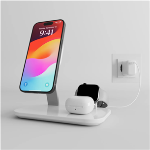 Puro Mag Station 3-in-1 Desk Stand, MagSafe, Qi2, white - Charging dock