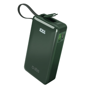 Išorinė baterija SBS LCD Power Bank, 10000 mAh, žalia TTBB10000LCDTCPD20G