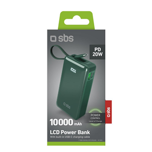 SBS LCD Power Bank, 10000 mAh, žalia - Išorinė baterija