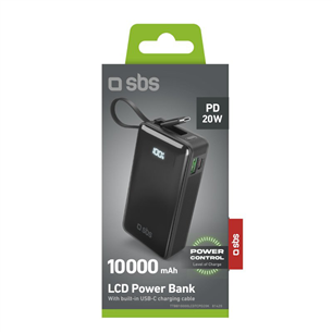 SBS LCD Power Bank, 10000 мАч, черный - Внешний аккумулятор