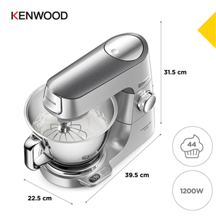 Kenwood Titanium Chef Baker, 5 L/1.6 L, 1200 W, sidabrinis - Virtuvinis kombainas