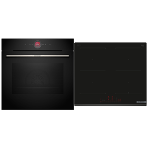 Bosch, 71 L, black - Built-in oven + induction hob HBG7721B1+PVQ631HC1E