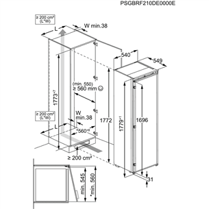 Electrolux 600 Series, 310 L, height 178 cm - Built-in cooler