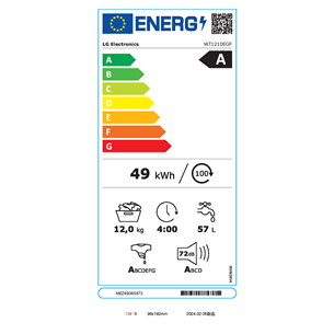 LG, 12 kg + 10 kg, depth 66 cm, 1400 rpm, beige/green - Washing machine + Dryer