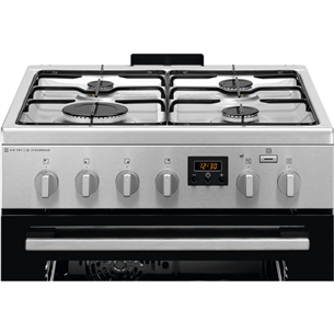 Electrolux Steambake, 58 л, ширина 60 см, нерж. сталь - Газовая плита с электрической духовкой