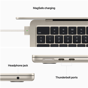 Nešiojamas kompiuteris Apple MacBook Air 13" (2022), M2 8C/8C, 16 GB, 256 GB, RUS, starlight