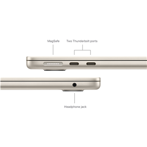 Apple MacBook Air 13'' (2024), M3 8C/10C, 16 GB, 512 GB, RUS, starlight - Nešiojamas kompiuteris