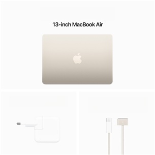 Apple MacBook Air 13'' (2024), M3 8C/10C, 16 GB, 512 GB, RUS, starlight - Nešiojamas kompiuteris