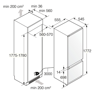 Asko, No Frost, 229 L, height 178 cm - Built-in refrigerator