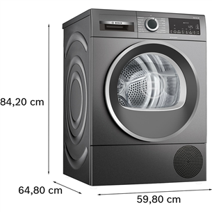 Bosch Series 6, heat pump, 9 kg, depth 61.3 cm, grey - Clothes dryer